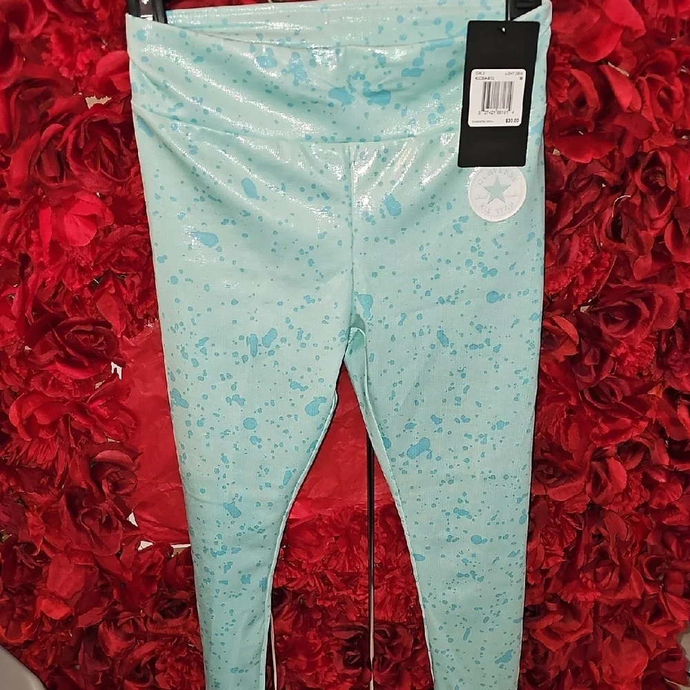 Converse NWT Girls Shiny Aqua Active Leggings Size Medium